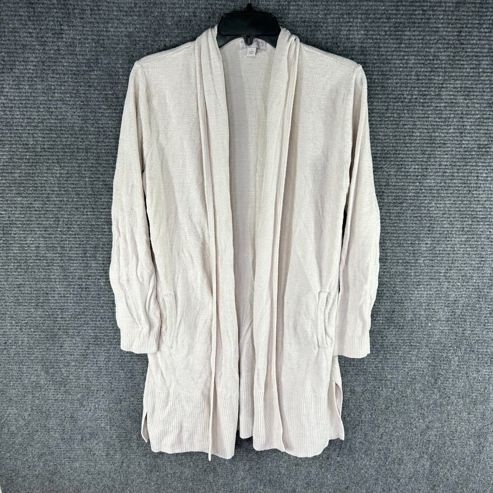 Barefoot Dreams CozyChic Ultra Lite Cardigan Cream Open Front Pocket Women Large